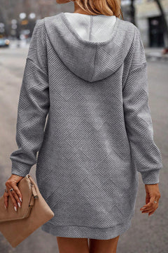 Elegant Gray Textured Hooded Mini Dress