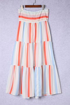 Elegant Multicolor Striped Cotton Maxi Dress