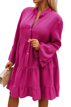 Rose Crinkle Tiered Shirt Dress - Formal Elegance