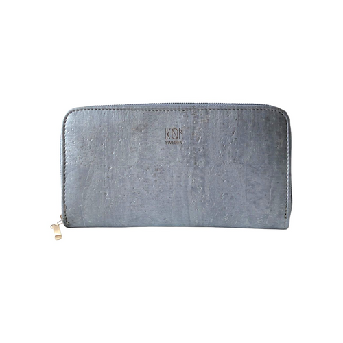 Cork Leather Vegan Zip Wallet - Metallic Grey