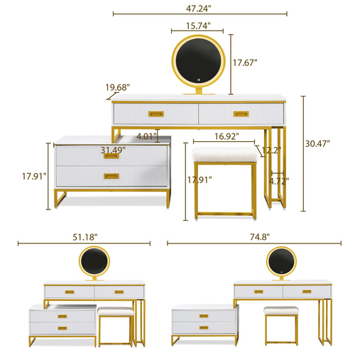 Opulent White Vanity Set with LED Mirror