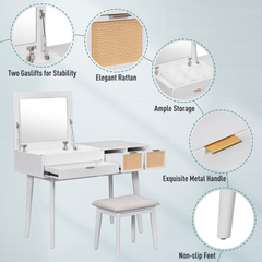 The White Wood Makeup Vanity Set of Elegance