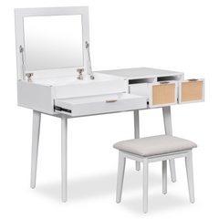 The White Wood Makeup Vanity Set of Elegance