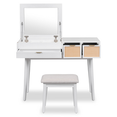 The White Wood Makeup Vanity Set of Elegance