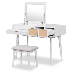 The White Wood Makeup Vanity Set of Elegance