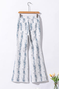 White Western Fashion High Waist Snakeskin Print Flare Pants