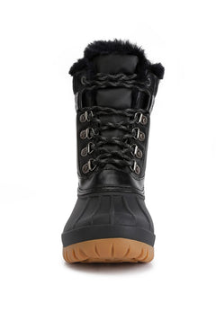 Opulent Fur Collar Lace-Up Luxe Boots