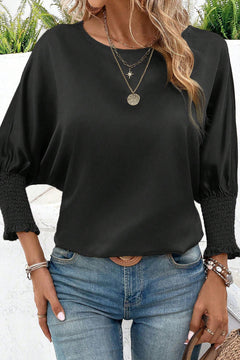 Flowy Black Satin Blouse: Dolman Sleeves Elegance