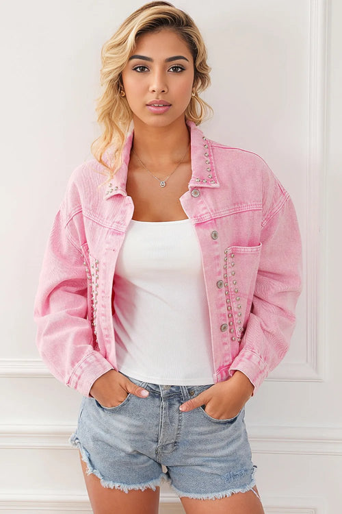 Pink Rivet Studded Denim Jacket: Stand out 💖