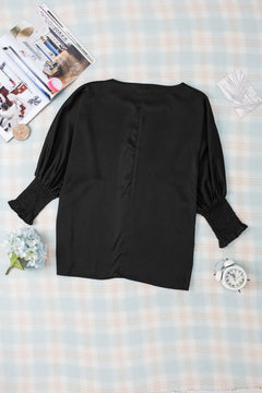 Flowy Black Satin Blouse: Dolman Sleeves Elegance