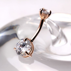 Opulent Rose Gold Navel Ring with Clear CZ