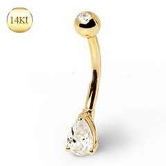 Radiant Tear Drop Gold Navel Ring