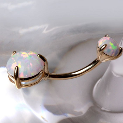 14Kt Opulent White Opal Gold Navel Ring