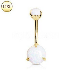 14Kt Opulent White Opal Gold Navel Ring