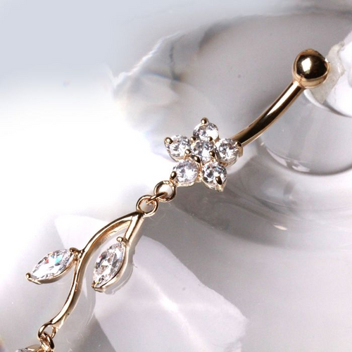 Opulent Gold Flower & Vine Navel Ring