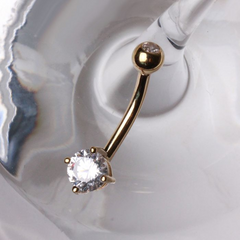 Opulent Elegance: 14Kt Gold CZ Navel Ring