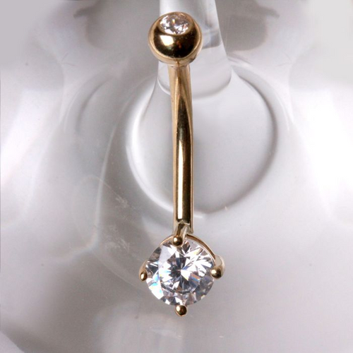 Opulent Elegance: 14Kt Gold CZ Navel Ring