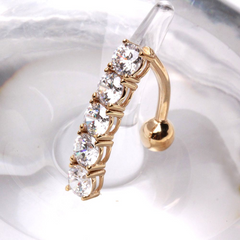 Luxurious 14Kt Yellow Gold Gem Navel Ring