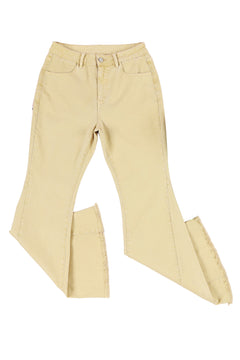 Khaki Raw Edge Flared Jeans: Fresh & Chic