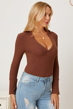 Elegant V-Neck Long Sleeve Bodysuit