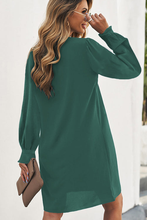 Elegant Green Shirt Dress with Ruffled Sleeves