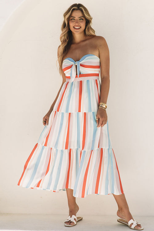 Elegant Multicolor Striped Cotton Maxi Dress