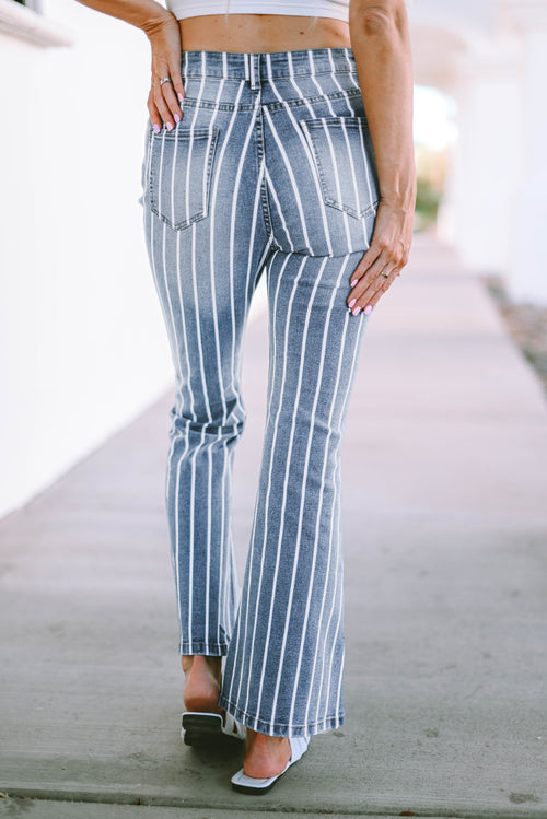 Sky Blue Striped Ripped Flare Jeans 🌟