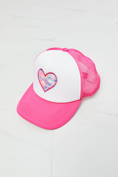 Rainbow Scalloped Heart Trucker Hat: Pink Delight