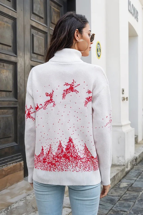 Cheerful Reindeer Turtleneck Pullover Sweater