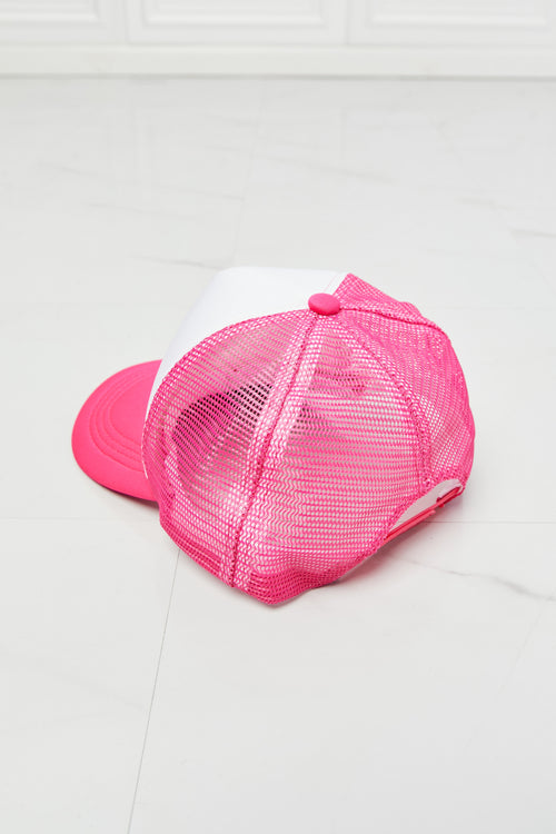 Rainbow Scalloped Heart Trucker Hat: Pink Delight