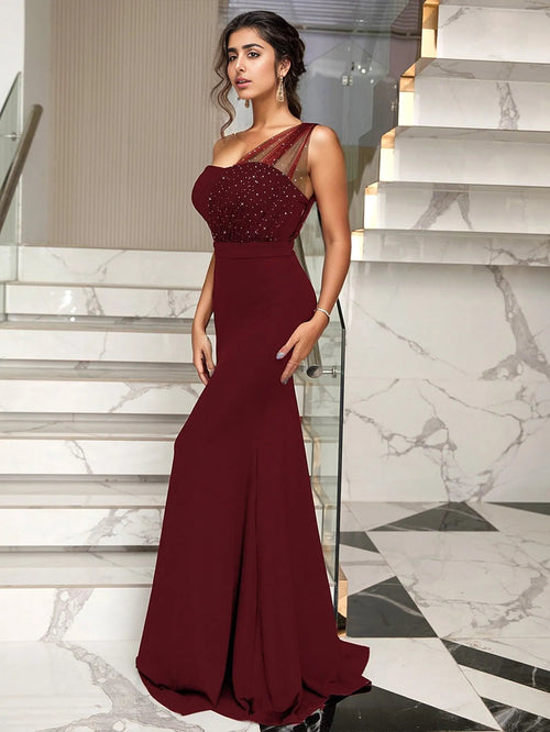 One-Shoulder Rhinestone Formal Dress: Elegance Personified