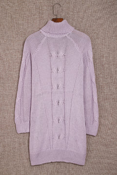 Purple Twist Fringe Casual High Neck Sweater Dress