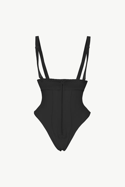 Modern Zip-Up Bodysuit: Adjustable Straps, Stylish Comfort