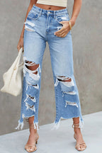 Sky Blue Distressed High Waist Jeans: Stylish!