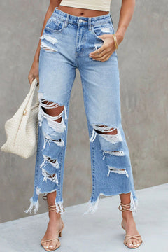 Sky Blue Distressed High Waist Jeans: Stylish!