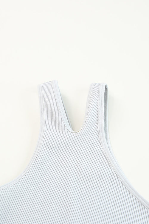 Gray Ribbed Split Shoulder Sports Bra