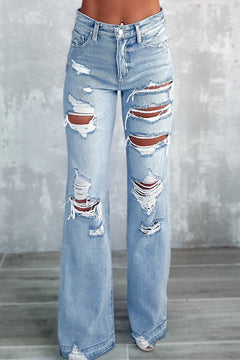 Sky Blue Distressed Wide Leg Jeans: Retro Vibes!