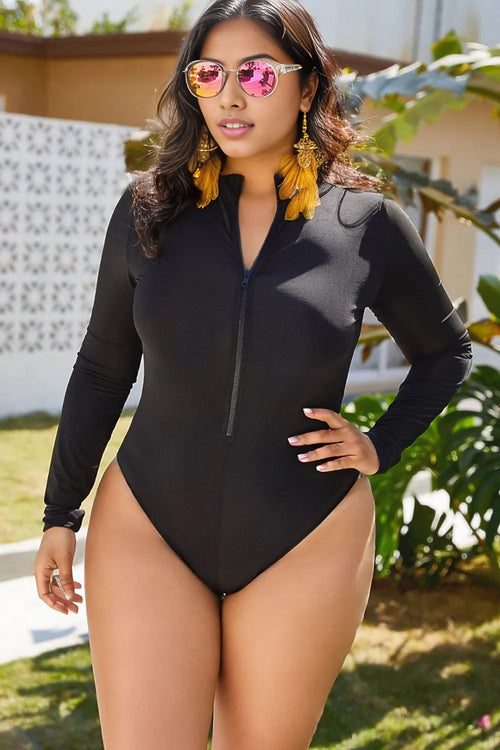 Curvy Beauty V-neck Zip Swimsuit: Romance Unveiled