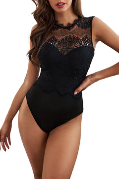 Elegant Black Lace High Neck Bodysuit