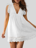 Eyelet Ruffled Mini Dress with Cap Sleeves