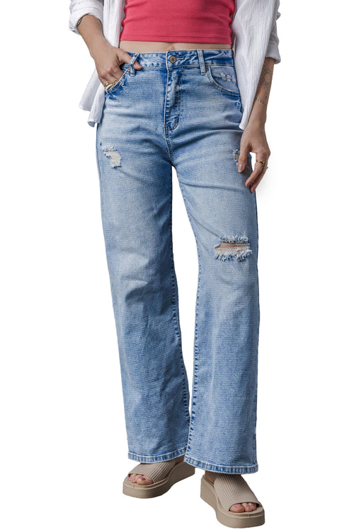 Comfy Distressed High Rise Jeans: Playful Denim