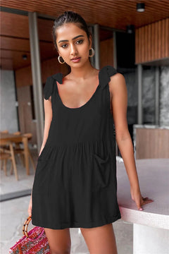 Chic Summer Charm: Pocketed Tie Shoulder Romper