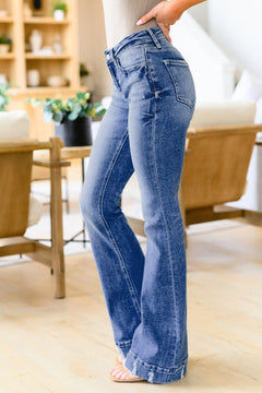 Sky Blue Distressed Flare Jeans: Retro-Chic Essential