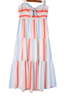 Elegant Multicolor Striped Cotton Maxi Dress