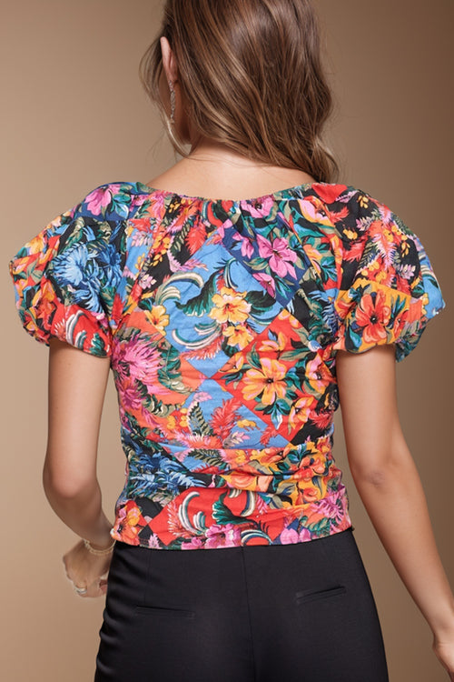 Lavish V-Neck Printed Blouse