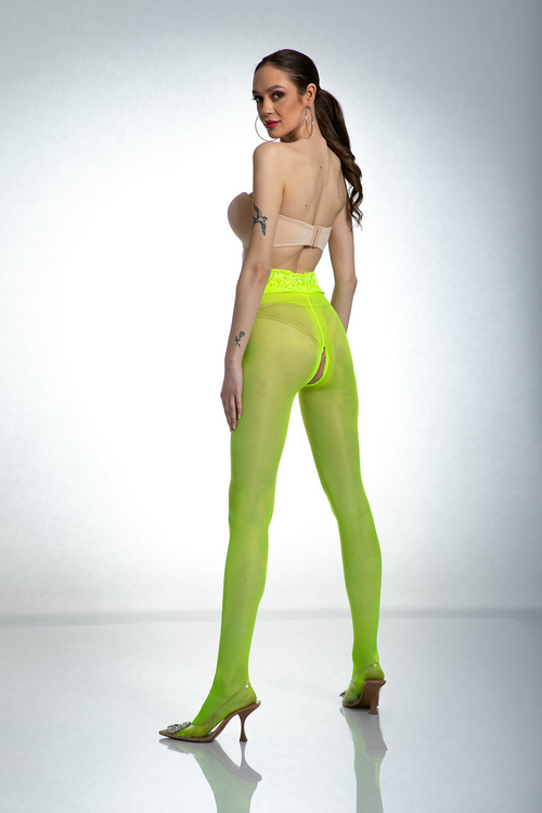 Amour Fluo Yellow Open Crotch Tights: Shine Bold!