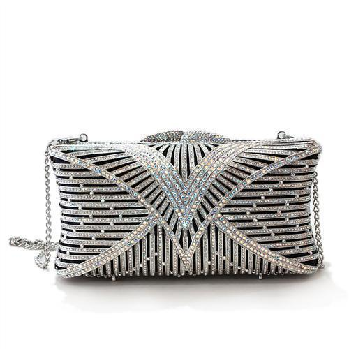 Regal White Metal Clutch: Crystal & Rhodium