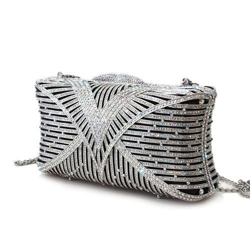 Regal White Metal Clutch: Crystal & Rhodium