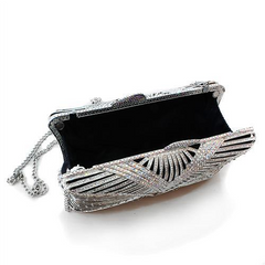 Regal White Metal Clutch: Crystal & Rhodium