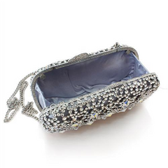 Exquisite White Metal Clutch: Crystal Elegance